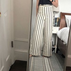 VERONICA BEARD NAVY&CREAM WIDE-LEG HIGH RISE PANT